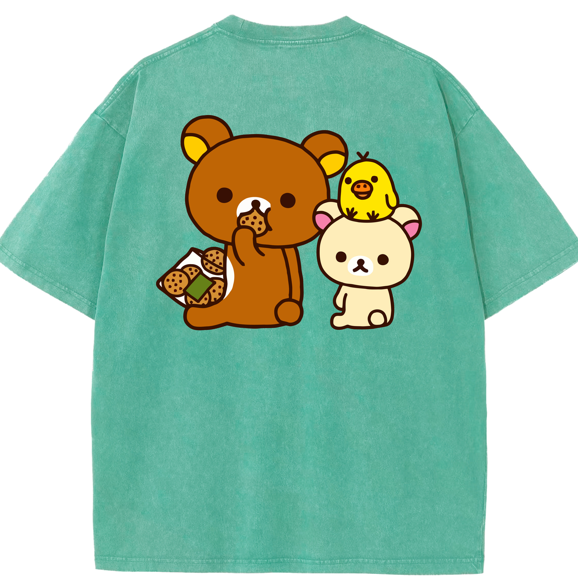 （画像用） リラックマ リラックマ キイロイトリ Rilakkuma Korilakkuma Kiiroitori 綿100% ヴィンテージ風 半袖Tシャツ（背面プリント）